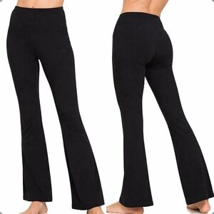 NEW Zenana Black High Waist Flare Yoga Pants Soft Stretch Wide Leg Size Small